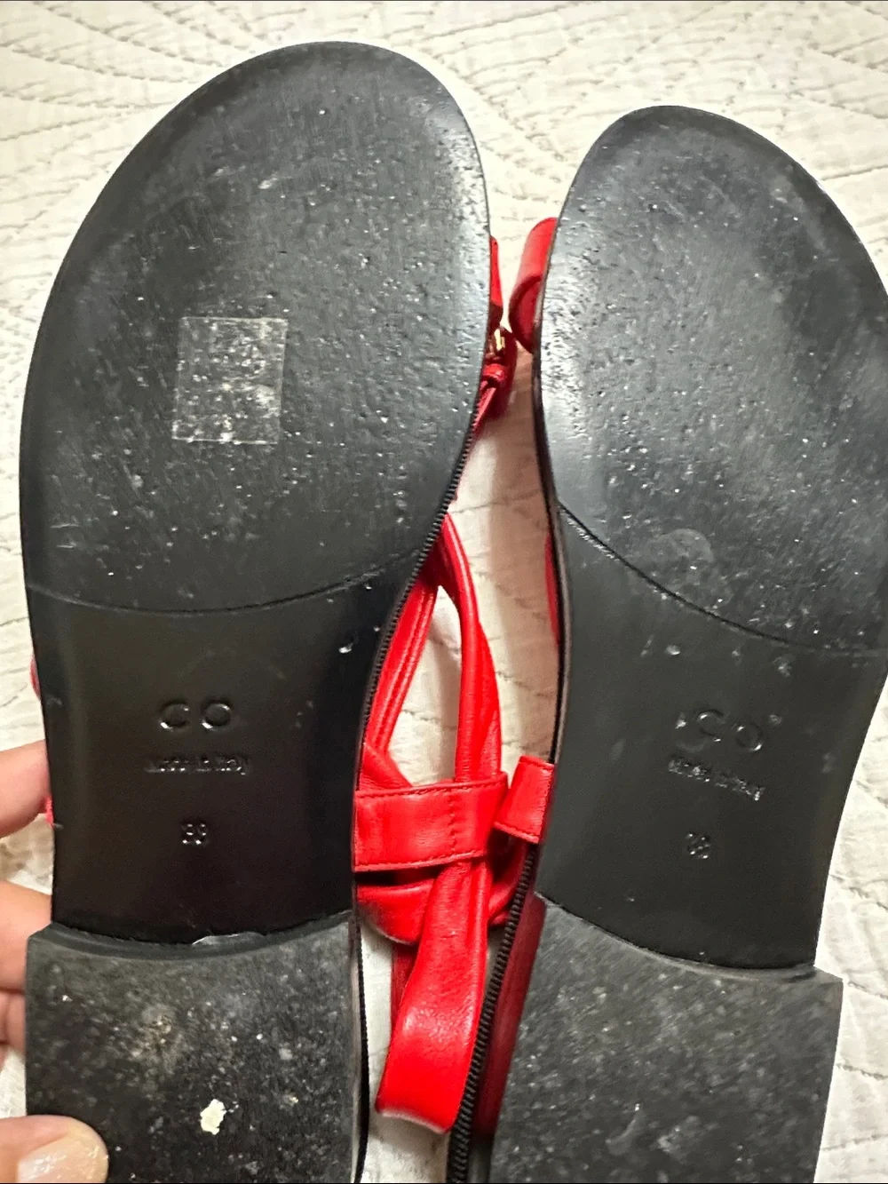 CO Red Leather Strappy Flat Sandals Made in Italy EU 38 US 7.5–8